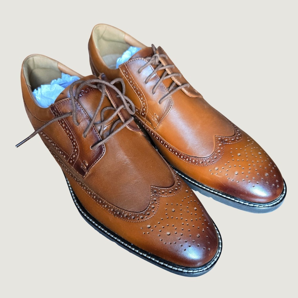 Rockport Mens TruTech Wingtip Oxford Tan Leather Dress Shoes 14M RMFALLO New